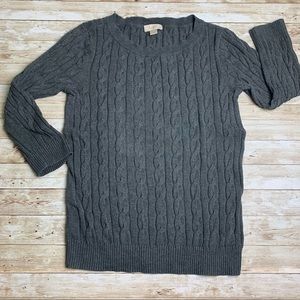 Loft dark gray sweater cable knit round neck 💯 cotton EUC M